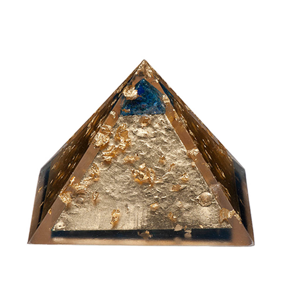 orgonite pyramid with gold lap